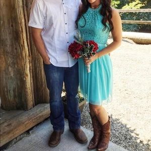 David’s Bridal bridesmaid dress spa/aqua/turquoise